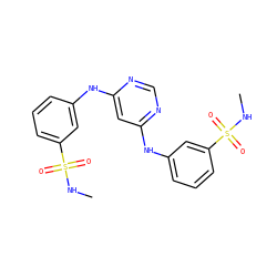 CNS(=O)(=O)c1cccc(Nc2cc(Nc3cccc(S(=O)(=O)NC)c3)ncn2)c1 ZINC000118360144