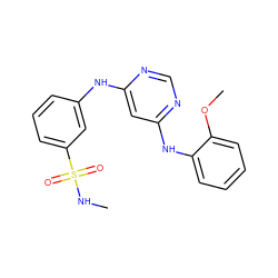 CNS(=O)(=O)c1cccc(Nc2cc(Nc3ccccc3OC)ncn2)c1 ZINC001772602849