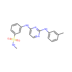 CNS(=O)(=O)c1cccc(Nc2ccnc(Nc3cccc(C)c3)n2)c1 ZINC001772609678