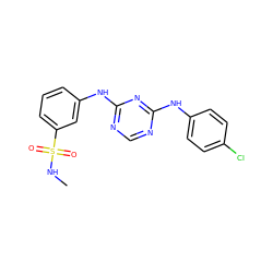 CNS(=O)(=O)c1cccc(Nc2ncnc(Nc3ccc(Cl)cc3)n2)c1 ZINC000118703212