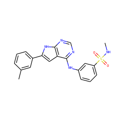 CNS(=O)(=O)c1cccc(Nc2ncnc3[nH]c(-c4cccc(C)c4)cc23)c1 ZINC000146113351