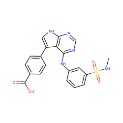 CNS(=O)(=O)c1cccc(Nc2ncnc3[nH]cc(-c4ccc(C(=O)O)cc4)c23)c1 ZINC000143780327