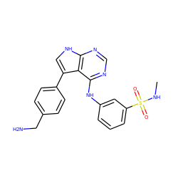 CNS(=O)(=O)c1cccc(Nc2ncnc3[nH]cc(-c4ccc(CN)cc4)c23)c1 ZINC000204861763