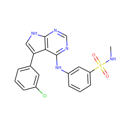 CNS(=O)(=O)c1cccc(Nc2ncnc3[nH]cc(-c4cccc(Cl)c4)c23)c1 ZINC000204875618