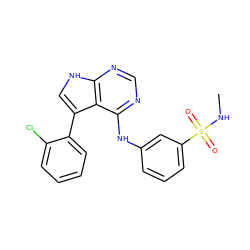 CNS(=O)(=O)c1cccc(Nc2ncnc3[nH]cc(-c4ccccc4Cl)c23)c1 ZINC000199023874