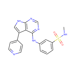 CNS(=O)(=O)c1cccc(Nc2ncnc3[nH]cc(-c4ccncc4)c23)c1 ZINC000204891078