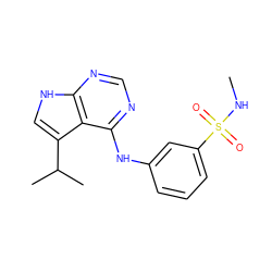 CNS(=O)(=O)c1cccc(Nc2ncnc3[nH]cc(C(C)C)c23)c1 ZINC000199024186