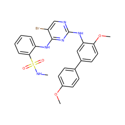 CNS(=O)(=O)c1ccccc1Nc1nc(Nc2cc(-c3ccc(OC)cc3)ccc2OC)ncc1Br ZINC000049722571