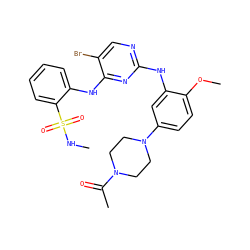 CNS(=O)(=O)c1ccccc1Nc1nc(Nc2cc(N3CCN(C(C)=O)CC3)ccc2OC)ncc1Br ZINC000063298066