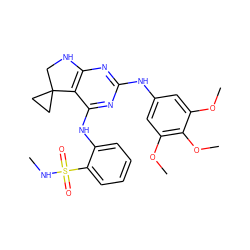 CNS(=O)(=O)c1ccccc1Nc1nc(Nc2cc(OC)c(OC)c(OC)c2)nc2c1C1(CC1)CN2 ZINC000221702746