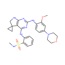 CNS(=O)(=O)c1ccccc1Nc1nc(Nc2ccc(N3CCOCC3)cc2OC)nc2c1C1(CC1)CN2 ZINC000221687138