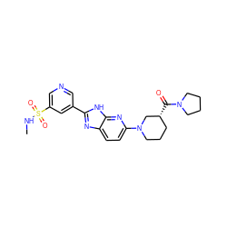 CNS(=O)(=O)c1cncc(-c2nc3ccc(N4CCC[C@@H](C(=O)N5CCCC5)C4)nc3[nH]2)c1 ZINC001772651782