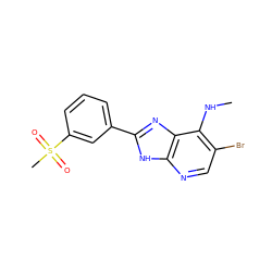 CNc1c(Br)cnc2[nH]c(-c3cccc(S(C)(=O)=O)c3)nc12 ZINC000084605340