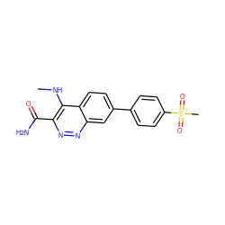 CNc1c(C(N)=O)nnc2cc(-c3ccc(S(C)(=O)=O)cc3)ccc12 ZINC000095590755