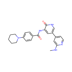 CNc1cc(-c2c[nH]c(=O)c(NC(=O)c3ccc(N4CCCCC4)cc3)c2)ccn1 ZINC000071318002