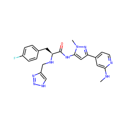 CNc1cc(-c2cc(NC(=O)[C@H](Cc3ccc(F)cc3)NCc3c[nH]nn3)n(C)n2)ccn1 ZINC000096284436