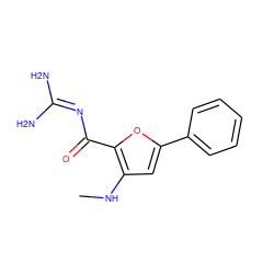 CNc1cc(-c2ccccc2)oc1C(=O)N=C(N)N ZINC000028822470