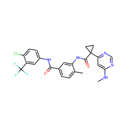 CNc1cc(C2(C(=O)Nc3cc(C(=O)Nc4ccc(Cl)c(C(F)(F)F)c4)ccc3C)CC2)ncn1 ZINC001772601439