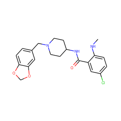 CNc1ccc(Cl)cc1C(=O)NC1CCN(Cc2ccc3c(c2)OCO3)CC1 ZINC000028524527