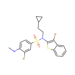 CNc1ccc(S(=O)(=O)N(CCC2CC2)c2sc3ccccc3c2Br)cc1Br ZINC000115234222