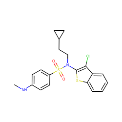 CNc1ccc(S(=O)(=O)N(CCC2CC2)c2sc3ccccc3c2Cl)cc1 ZINC000115232449