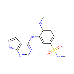 CNc1ccc(S(=O)(=O)NC)cc1Nc1ncnc2[nH]ccc12 ZINC000204893863