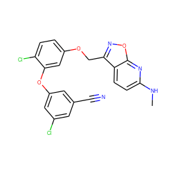 CNc1ccc2c(COc3ccc(Cl)c(Oc4cc(Cl)cc(C#N)c4)c3)noc2n1 ZINC000045287630