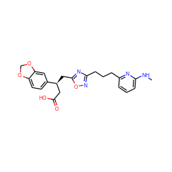 CNc1cccc(CCCc2noc(C[C@@H](CC(=O)O)c3ccc4c(c3)OCO4)n2)n1 ZINC000003962025