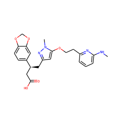 CNc1cccc(CCOc2cc(C[C@@H](CC(=O)O)c3ccc4c(c3)OCO4)nn2C)n1 ZINC000036269276