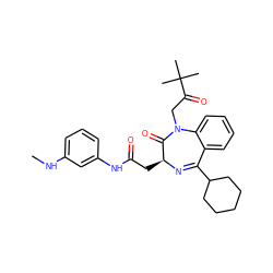 CNc1cccc(NC(=O)C[C@@H]2N=C(C3CCCCC3)c3ccccc3N(CC(=O)C(C)(C)C)C2=O)c1 ZINC000013685058