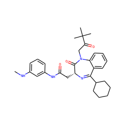 CNc1cccc(NC(=O)C[C@H]2N=C(C3CCCCC3)c3ccccc3N(CC(=O)C(C)(C)C)C2=O)c1 ZINC000013685062