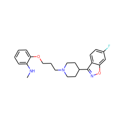 CNc1ccccc1OCCCN1CCC(c2noc3cc(F)ccc23)CC1 ZINC000013740879