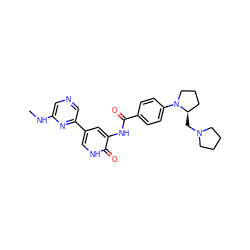 CNc1cncc(-c2c[nH]c(=O)c(NC(=O)c3ccc(N4CCC[C@H]4CN4CCCC4)cc3)c2)n1 ZINC000071317259