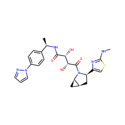 CNc1nc([C@H]2C[C@H]3C[C@H]3N2C(=O)[C@H](O)[C@@H](O)C(=O)N[C@H](C)c2ccc(-n3cccn3)cc2)cs1 ZINC000071341768