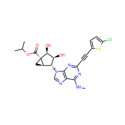 CNc1nc(C#Cc2ccc(Cl)s2)nc2c1ncn2[C@H]1[C@H](O)[C@H](O)[C@]2(C(=O)OC(C)C)C[C@H]12 ZINC001772577977