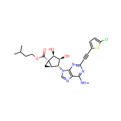 CNc1nc(C#Cc2ccc(Cl)s2)nc2c1ncn2[C@H]1[C@H](O)[C@H](O)[C@]2(C(=O)OCCC(C)C)C[C@H]12 ZINC001772594098