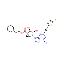 CNc1nc(C#Cc2ccc(Cl)s2)nc2c1ncn2[C@H]1[C@H](O)[C@H](O)[C@]2(C(=O)OCCC3CCCCC3)C[C@H]12 ZINC001772636799