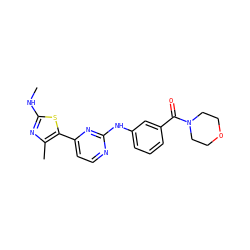 CNc1nc(C)c(-c2ccnc(Nc3cccc(C(=O)N4CCOCC4)c3)n2)s1 ZINC000103291567