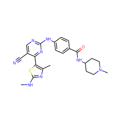 CNc1nc(C)c(-c2nc(Nc3ccc(C(=O)NC4CCN(C)CC4)cc3)ncc2C#N)s1 ZINC000103291553