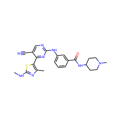 CNc1nc(C)c(-c2nc(Nc3cccc(C(=O)NC4CCN(C)CC4)c3)ncc2C#N)s1 ZINC000103291551