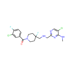 CNc1nc(CNCC2(F)CCN(C(=O)c3ccc(F)c(Cl)c3)CC2)ncc1Cl ZINC000028711665