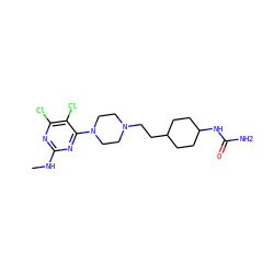 CNc1nc(Cl)c(Cl)c(N2CCN(CCC3CCC(NC(N)=O)CC3)CC2)n1 ZINC000114956911