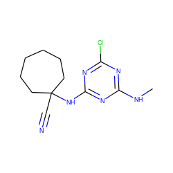 CNc1nc(Cl)nc(NC2(C#N)CCCCCC2)n1 ZINC000096924116