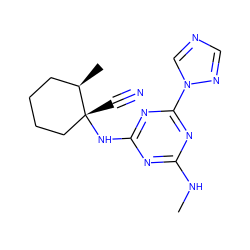 CNc1nc(N[C@]2(C#N)CCCC[C@H]2C)nc(-n2cncn2)n1 ZINC000096928549