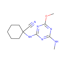 CNc1nc(NC2(C#N)CCCCC2)nc(OC)n1 ZINC000096924101