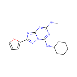 CNc1nc(NC2CCCCC2)n2nc(-c3ccco3)nc2n1 ZINC000653760864