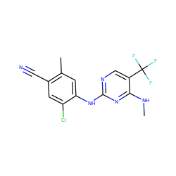 CNc1nc(Nc2cc(C)c(C#N)cc2Cl)ncc1C(F)(F)F ZINC000205925943