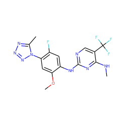 CNc1nc(Nc2cc(F)c(-n3nnnc3C)cc2OC)ncc1C(F)(F)F ZINC000169704361