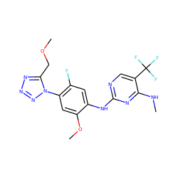 CNc1nc(Nc2cc(F)c(-n3nnnc3COC)cc2OC)ncc1C(F)(F)F ZINC000169704368