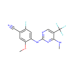 CNc1nc(Nc2cc(F)c(C#N)cc2OC)ncc1C(F)(F)F ZINC000205924860